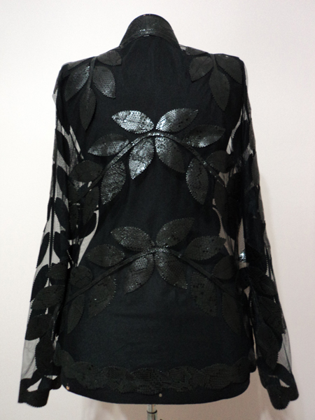 Black Snake Pattern Leather Leaf Jacket for Women V Neck Design 10 Genuine Short Zip Up Light Lightweight
