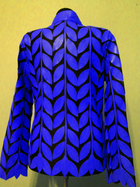 Blue Leather Leaf Jacket for Women V Neck Design 08 Genuine Short Zip Up Light Lightweight