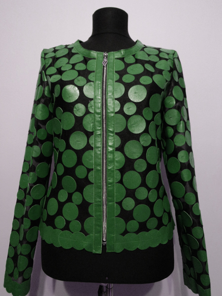 Green Leather Leaf Jacket for Women Design 07 Genuine Short Zip Up Light Lightweight