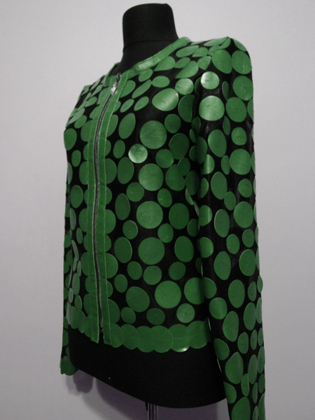 Green Leather Leaf Jacket for Women Design 07 Genuine Short Zip Up Light Lightweight