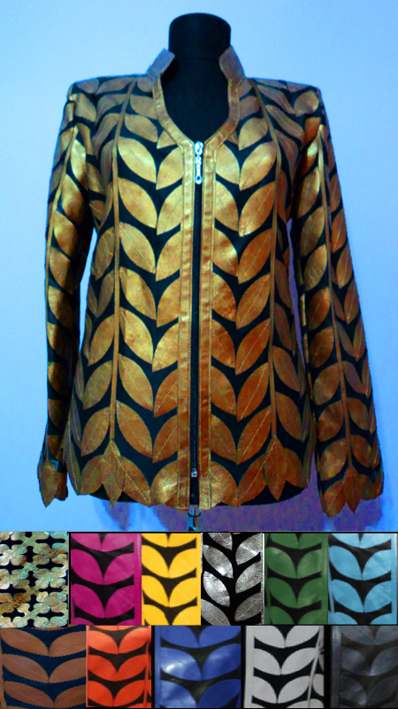 Leather Leaf Jacket for Ladies V Neck Design 08 Genuine Short Zip Up Light Lightweight [ Click to See Photos ]