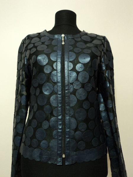Navy Blue Leather Leaf Jacket for Women Design 07 Genuine Short Zip Up Light Lightweight
