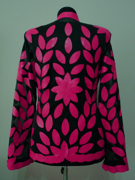 Pink Leather Leaf Jacket for Women