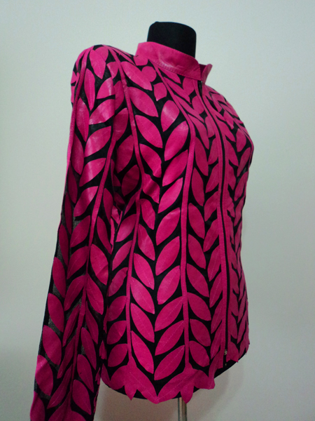 Pink Leather Leaf Jacket for Women Design 04 Genuine Short Zip Up Light Lightweight