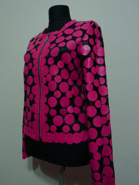 Pink Leather Leaf Jacket for Women Design 07 Genuine Short Zip Up Light Lightweight