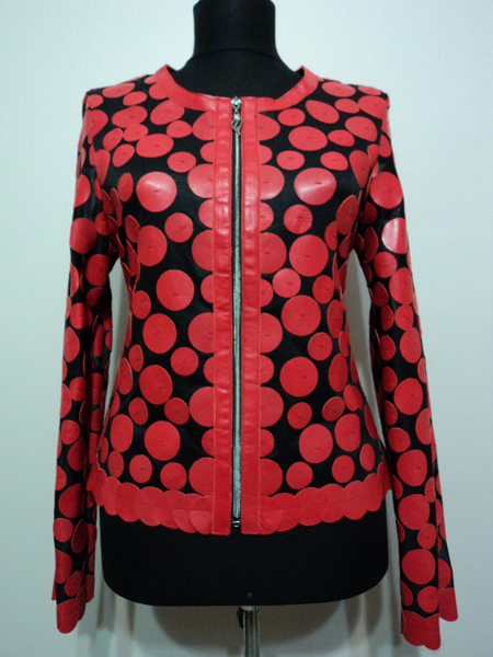 Red Leather Leaf Jacket for Women Design 07 Genuine Short Zip Up Light Lightweight [ Click to See Photos ]