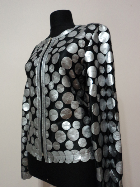Silver Leather Leaf Jacket for Women Design 07 Genuine Short Zip Up Light Lightweight