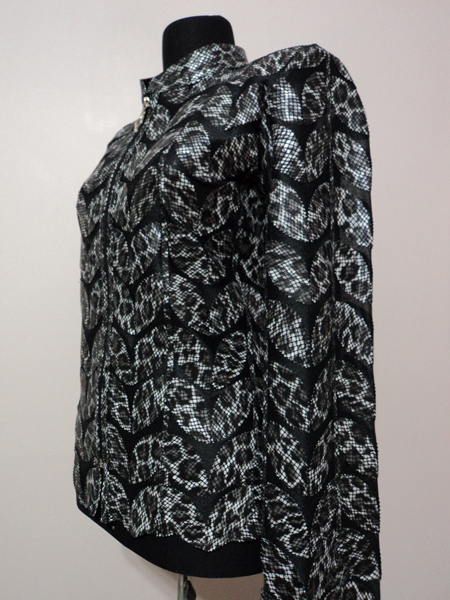 Black Leopard Pattern Leather Leaf Jacket for Women
