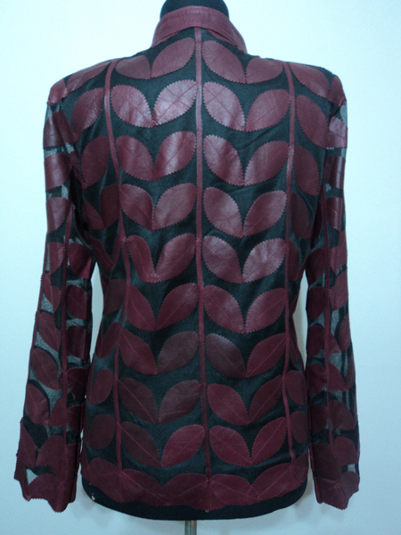Burgundy Leather Leaf Jacket for Women