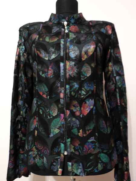 Flower Pattern Black Leather Leaf Jacket for Women [ Click to See Photos ]