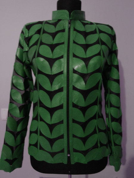 Green Leather Leaf Jacket for Women [ Click to See Photos ]