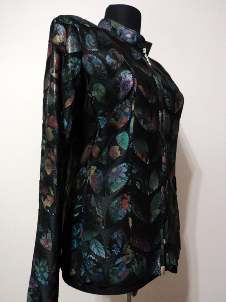 Plus Size Flower Pattern Black Leather Leaf Jacket for Women