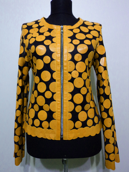 Yellow Leather Leaf Jacket for Women Design 07 Genuine Short Zip Up Light Lightweight [ Click to See Photos ]